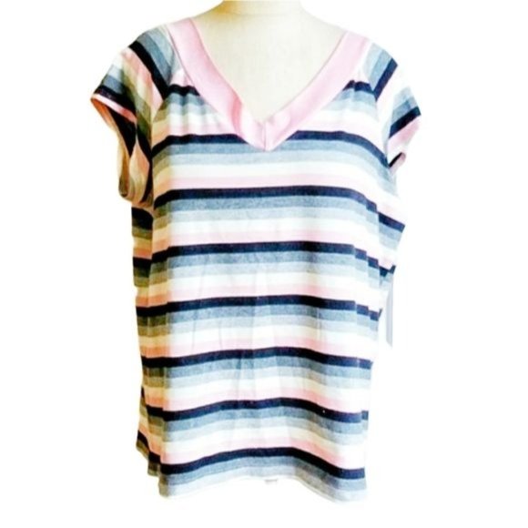 Carolina Bay Sweater Shirt V Neck Stripes Women's Size 1X - Picture 1 of 7